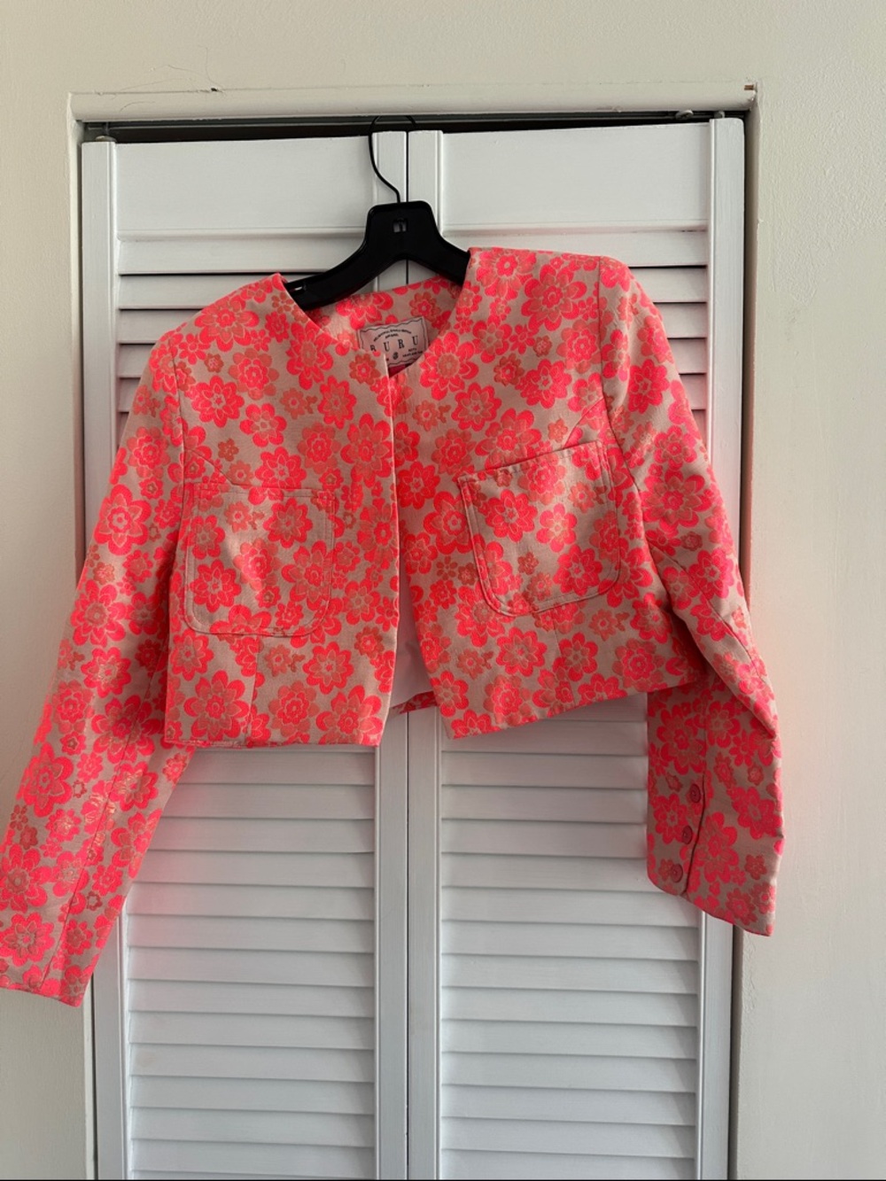 Buru Bright coral Floral Cropped Jacket